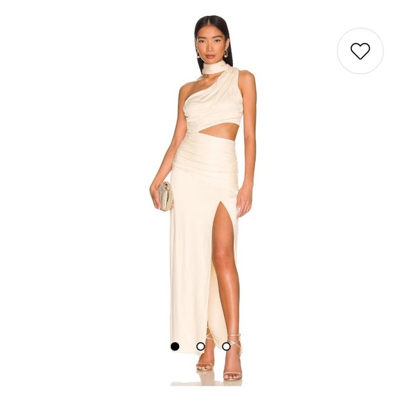 Nicholas Fynlee One Shoulder Gown With Neck Scarf Cream Size 4 NWT - Picture 1 of 12